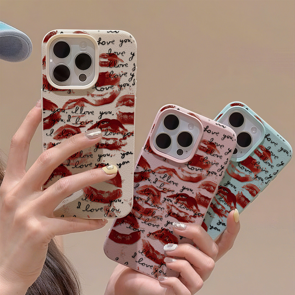 Apple Iphone 15 - Parlak Kırmızı Dudaklı Deri Telefon Kılıfı